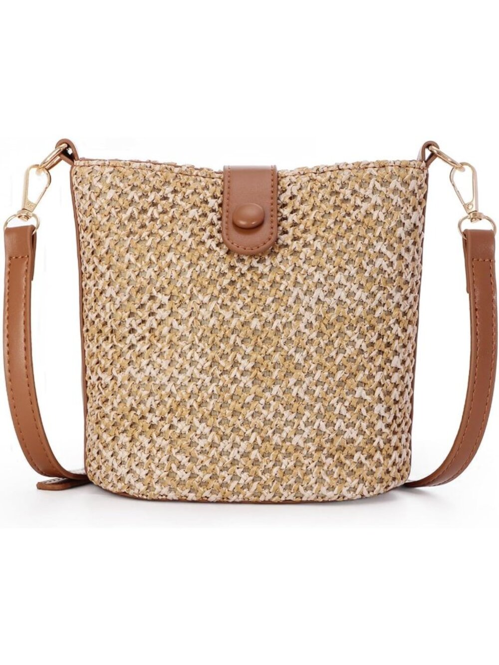 Women's Brown Handmade Rattan Shoulder Bags Beach Summer Handwoven Straw